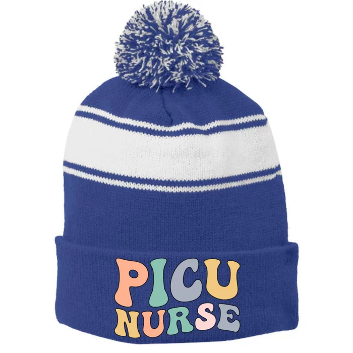 Picu Nurse Groovy Pediatric Intensive Care Unit Gift Stripe Pom Pom Beanie