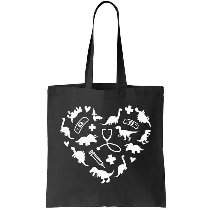 Pediatric Nurse Heart Cute Dinosaur Pediatric Physical Peds Tote Bag