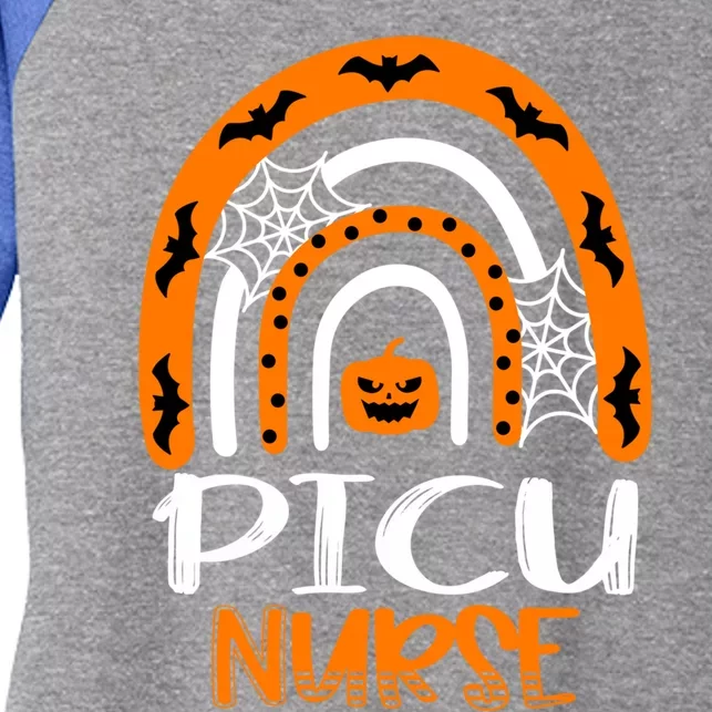 Picu Nurse Halloween Pumpkin Rainbow Pediatric Icu Nursing Gift Women's Tri-Blend 3/4-Sleeve Raglan Shirt