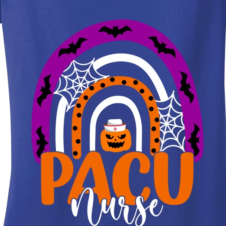 Pacu Nurse Halloween Costume Nurses Pumpkin Rainbow Nursing Gift Women's V-Neck T-Shirt