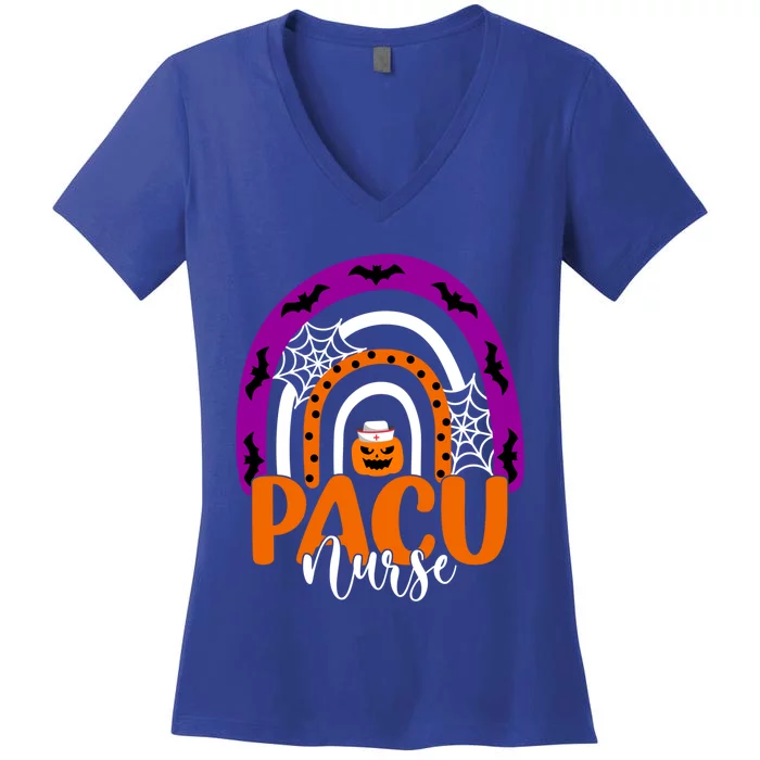 Pacu Nurse Halloween Costume Nurses Pumpkin Rainbow Nursing Gift Women's V-Neck T-Shirt