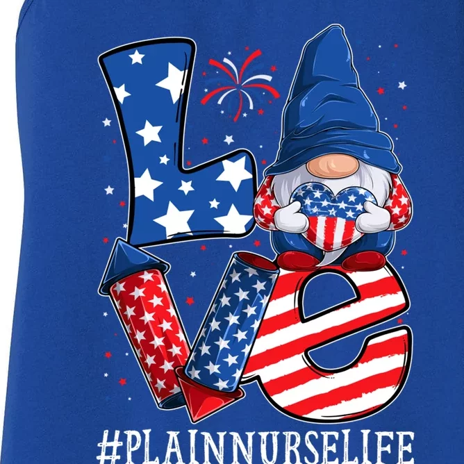 Plain Nurse Love 4th Of July Gnome Usa Patriotic Gift Women's Racerback Tank