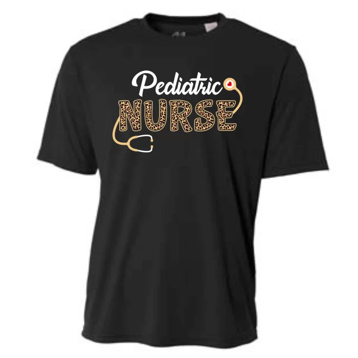 Pediatric Nurse Leopard Print Stethoscope Heart Nursing Gift Cooling Performance Crew T-Shirt