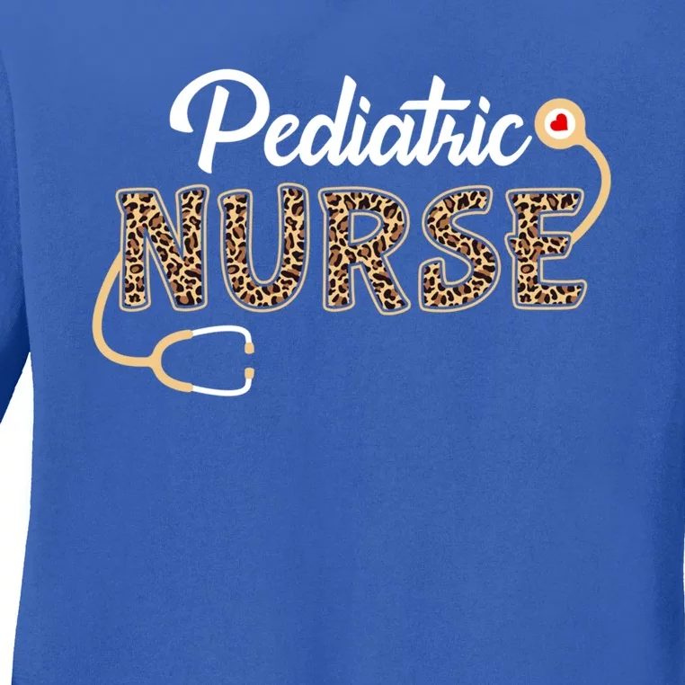 Pediatric Nurse Leopard Print Stethoscope Heart Nursing Gift Ladies Long Sleeve Shirt