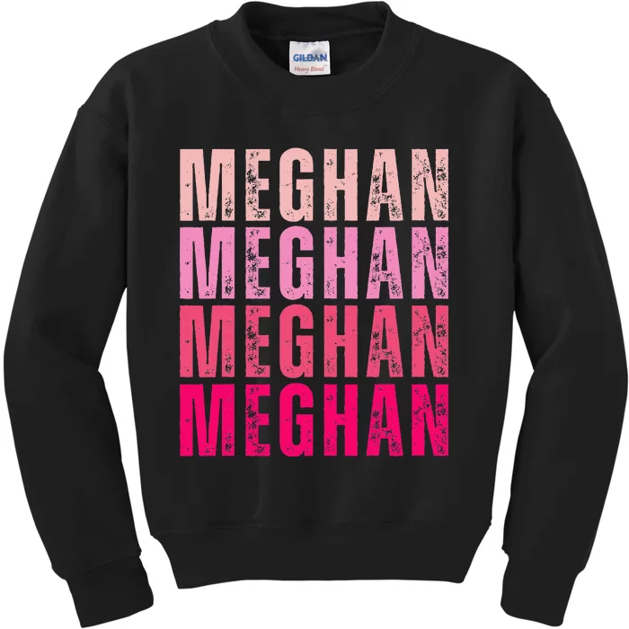 Personalized Name Meghan I Love Meghan Vintage 70S Kids Sweatshirt