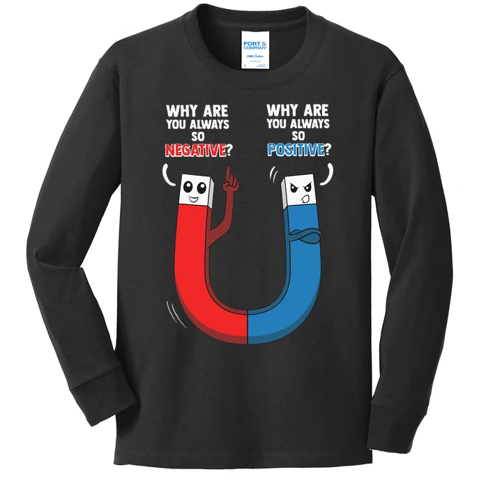 Positive Negative Magnet Science Chemistry Geek Nerd Kids Long Sleeve Shirt