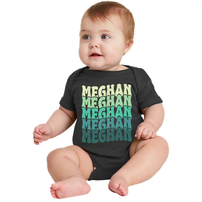 Personalized Name Meghan I Love Meghan Groovy 80S Baby Bodysuit