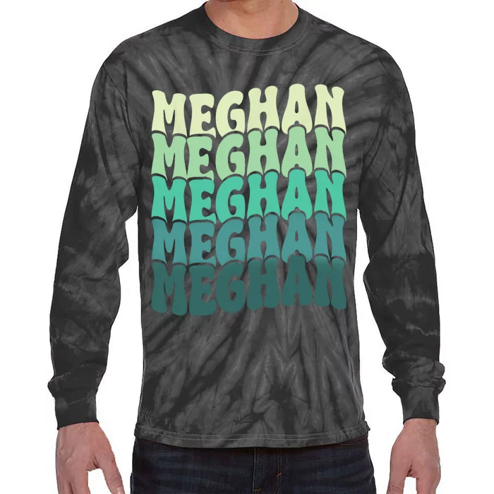 Personalized Name Meghan I Love Meghan Groovy 80S Tie-Dye Long Sleeve Shirt