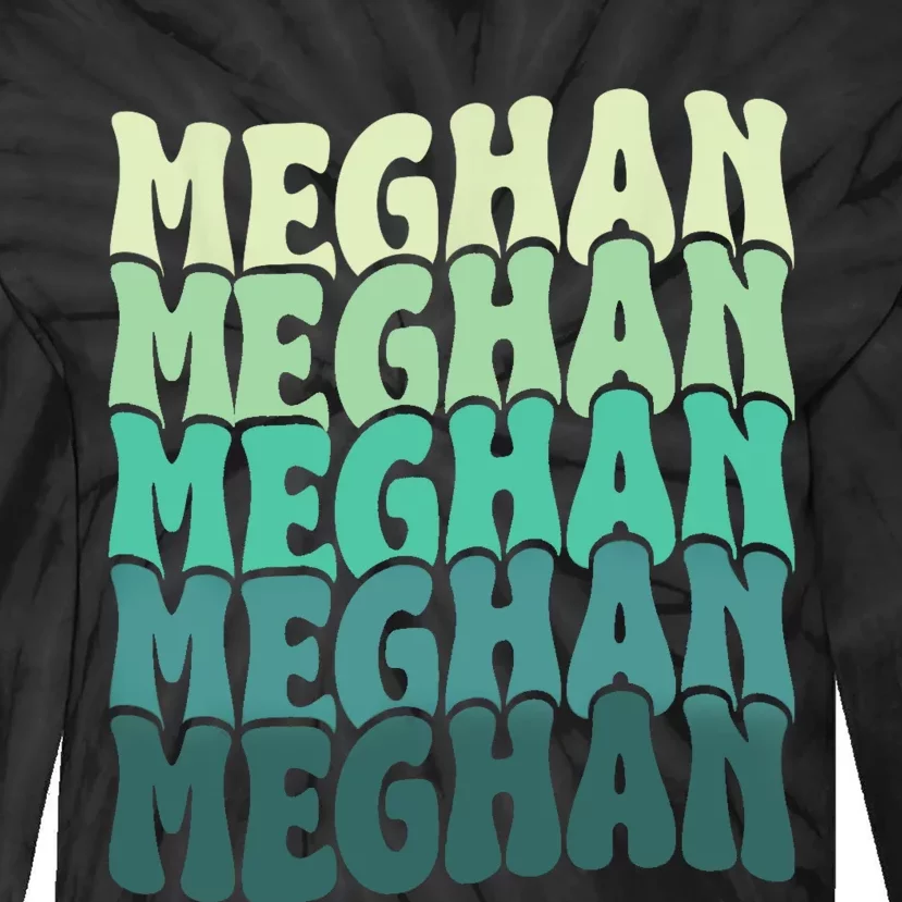 Personalized Name Meghan I Love Meghan Groovy 80S Tie-Dye Long Sleeve Shirt