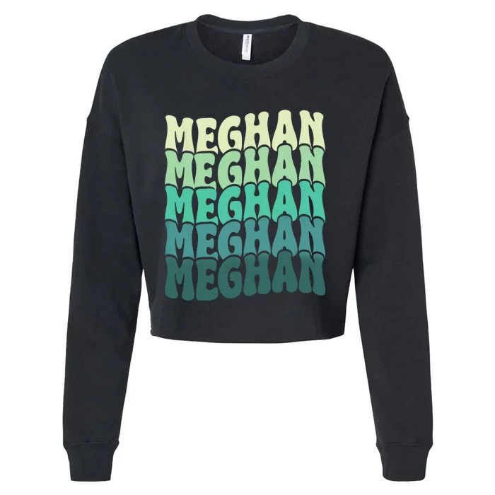 Personalized Name Meghan I Love Meghan Groovy 80S Cropped Pullover Crew