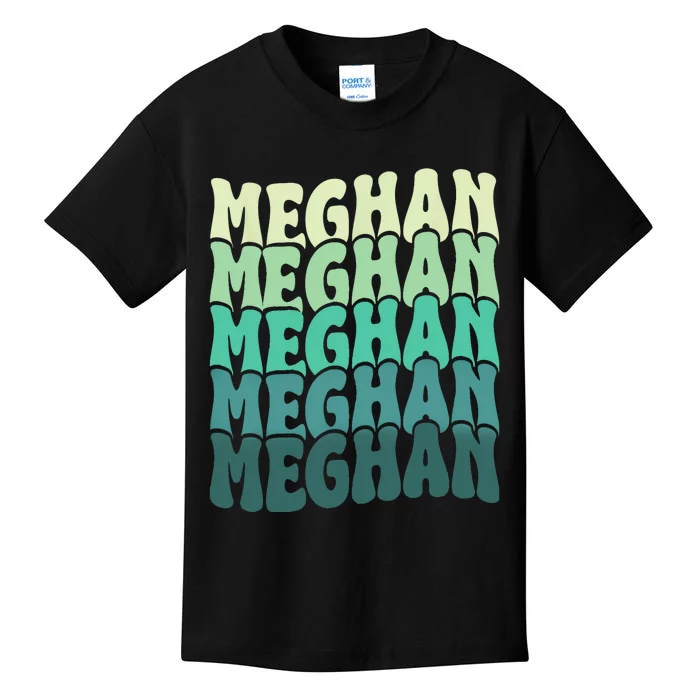 Personalized Name Meghan I Love Meghan Groovy 80S Kids T-Shirt