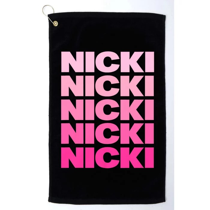 Personalized Name Nicki I Love Nicki Pink Vintage Platinum Collection Golf Towel