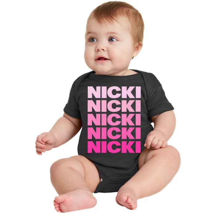 Personalized Name Nicki I Love Nicki Pink Baby Bodysuit