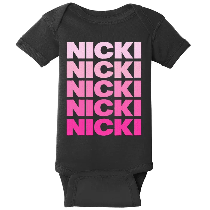 Personalized Name Nicki I Love Nicki Pink Baby Bodysuit