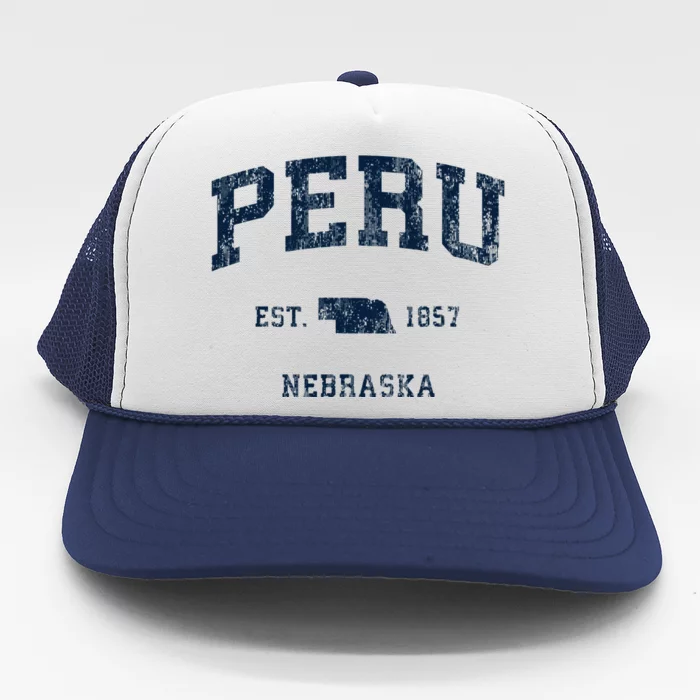 Peru Nebraska Ne Vintage Athletic Sports Design Trucker Hat