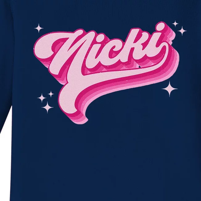 Personalized Name Nicki I Love Nicki Groovy Gift Baby Long Sleeve Bodysuit