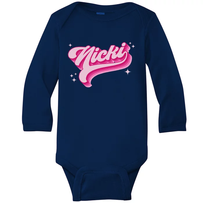 Personalized Name Nicki I Love Nicki Groovy Gift Baby Long Sleeve Bodysuit