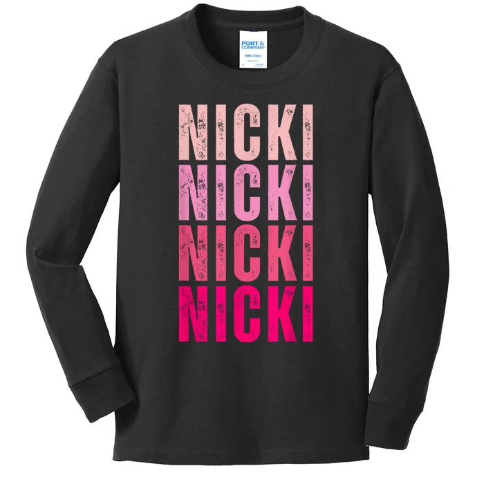 Personalized Name Nicki I Love Nicki Vintage Kids Long Sleeve Shirt