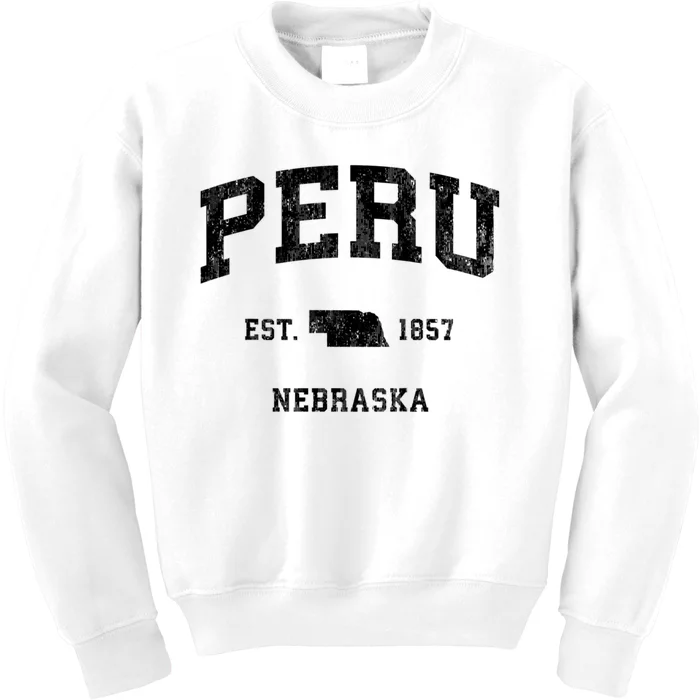 Peru Nebraska Ne Vintage Established Athletic Sports Design Kids Sweatshirt