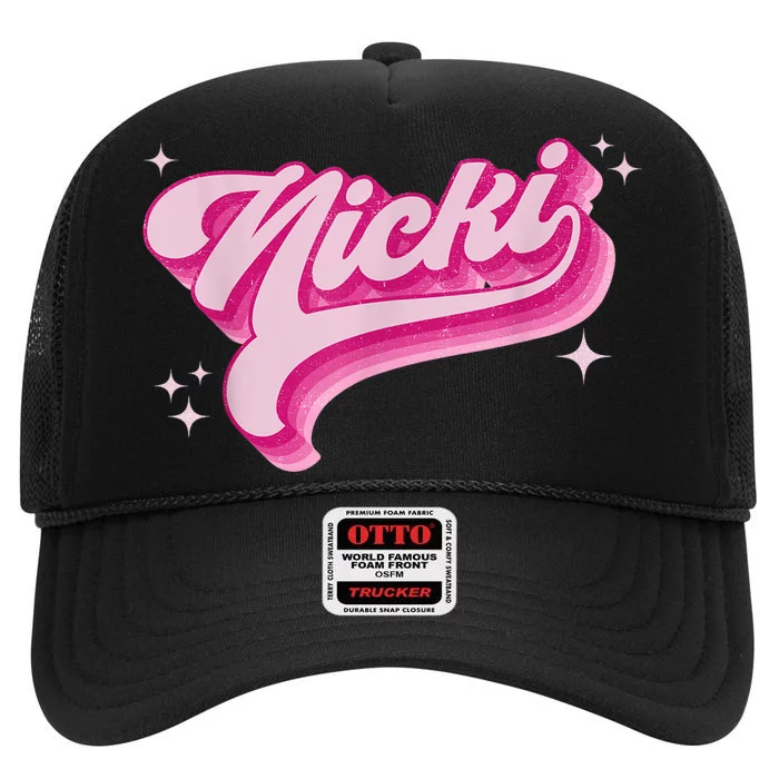 Personalized Name Nicki I Love Nicki Groovy Gift High Crown Mesh Trucker Hat