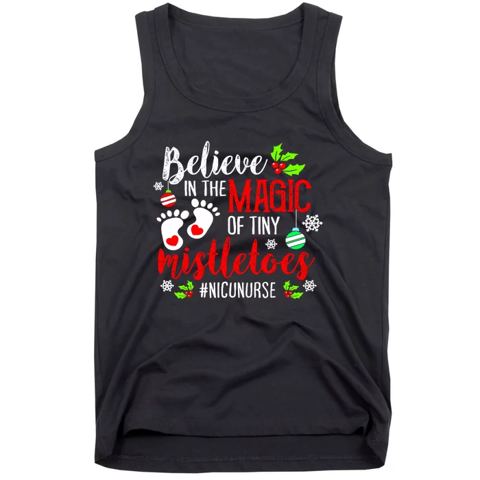 Peds Nicu Nurse Believin Magic Of Tiny Mistletoe Christmas Tank Top