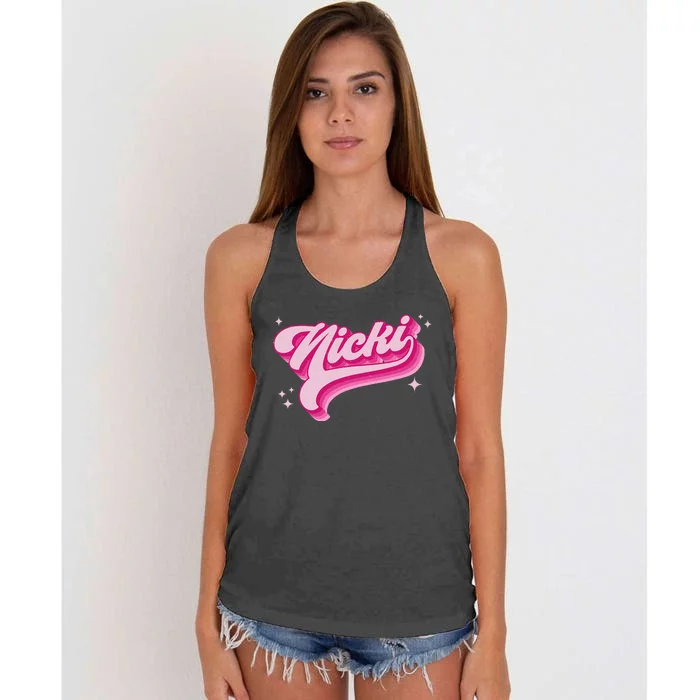 Personalized Name Nicki I Love Nicki Groovy Gift Women's Knotted Racerback Tank