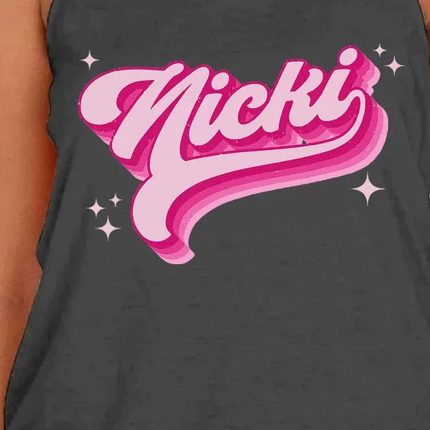 Personalized Name Nicki I Love Nicki Groovy Gift Women's Knotted Racerback Tank