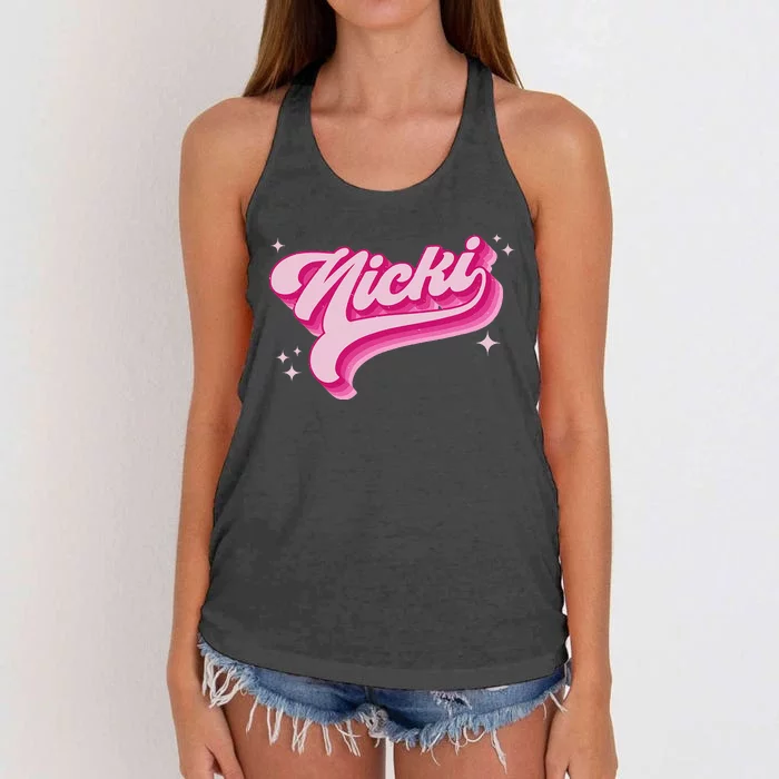 Personalized Name Nicki I Love Nicki Groovy Gift Women's Knotted Racerback Tank