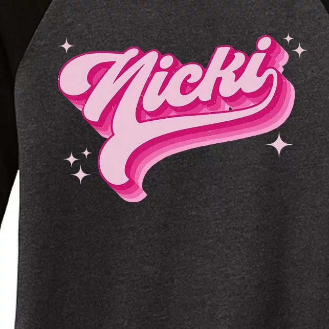 Personalized Name Nicki I Love Nicki Groovy Gift Women's Tri-Blend 3/4-Sleeve Raglan Shirt