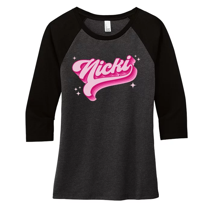 Personalized Name Nicki I Love Nicki Groovy Gift Women's Tri-Blend 3/4-Sleeve Raglan Shirt