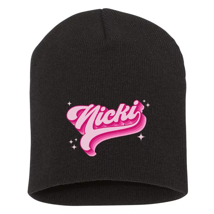 Personalized Name Nicki I Love Nicki Groovy Gift Short Acrylic Beanie