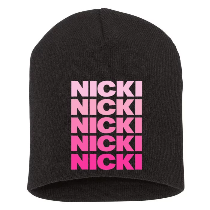 Personalized Name Nicki I Love Nicki Pink Vintage Short Acrylic Beanie