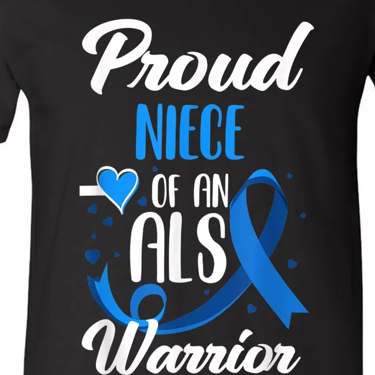 Proud Niece Of An ALS Warrior Aunt Uncle ALS Awareness V-Neck T-Shirt