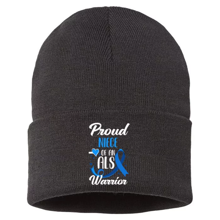 Proud Niece Of An ALS Warrior Aunt Uncle ALS Awareness Sustainable Knit Beanie