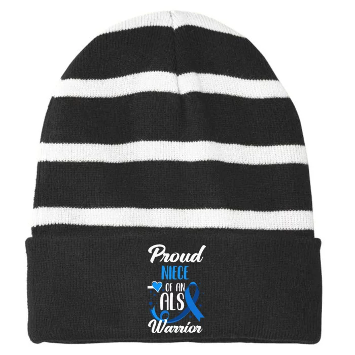 Proud Niece Of An ALS Warrior Aunt Uncle ALS Awareness Striped Beanie with Solid Band