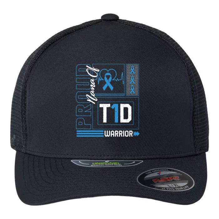 Proud Nana Of T1D Warrior Ribbon Diabetes Awareness Type One Flexfit Unipanel Trucker Cap