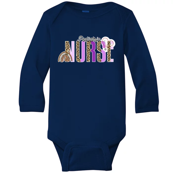 Pediatric Nurse Pediatrician Leopard Rainbow Gift Baby Long Sleeve Bodysuit