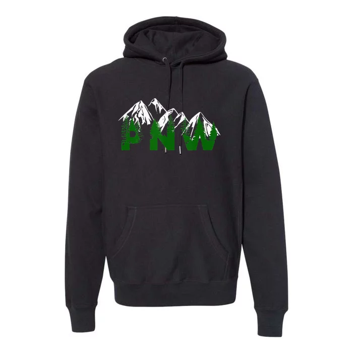 Pacific Northwest PNW Pine Trees Mountains Gift Premium Hoodie