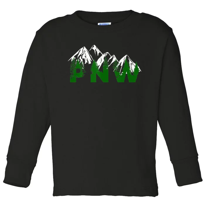 Pacific Northwest PNW Pine Trees Mountains Gift Toddler Long Sleeve Shirt