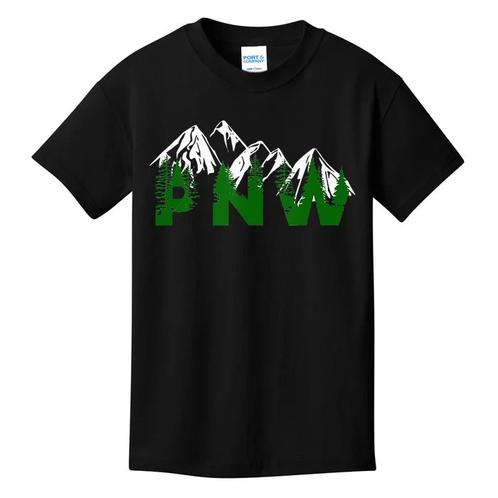 Pacific Northwest PNW Pine Trees Mountains Gift Kids T-Shirt