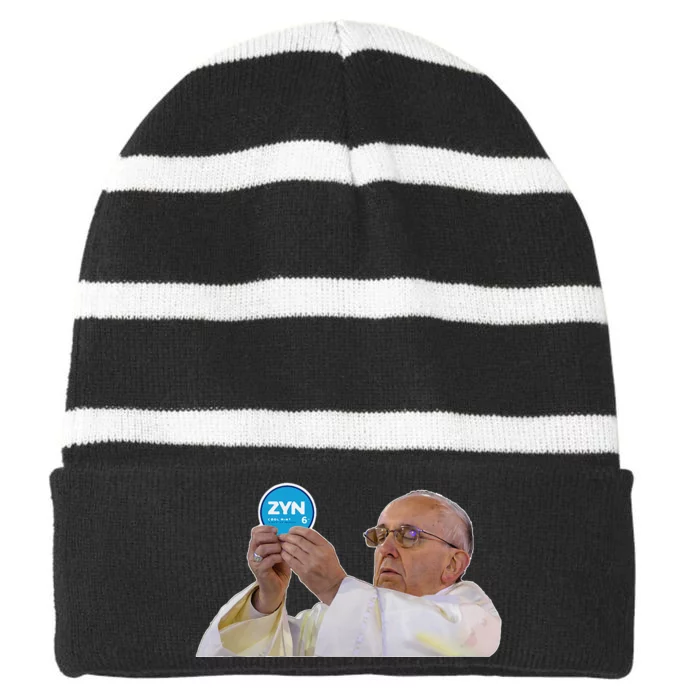 Pope Nicotine Pouch Lip Pillow Funny Religious Design Striped Beanie with Solid Band