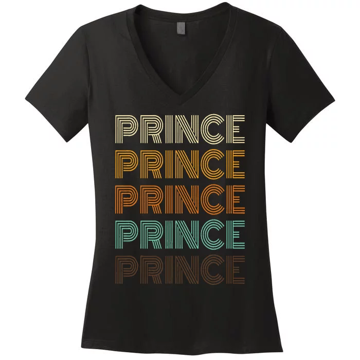 Prince Name Personalized Vintage Retro 90s Birthday Women's V-Neck T-Shirt