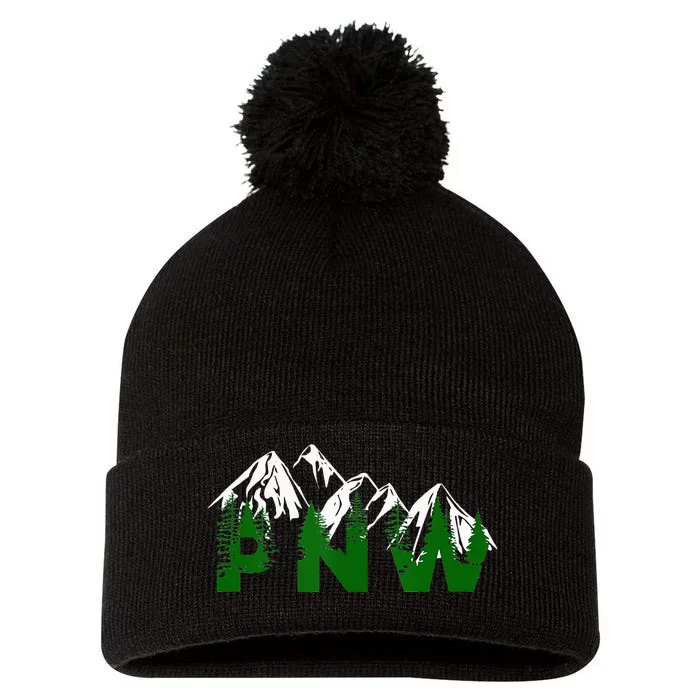 Pacific Northwest PNW Pine Trees Mountains Gift Pom Pom 12in Knit Beanie