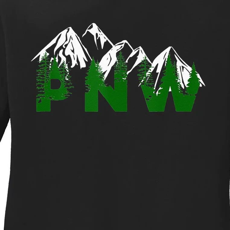 Pacific Northwest PNW Pine Trees Mountains Gift Ladies Long Sleeve Shirt