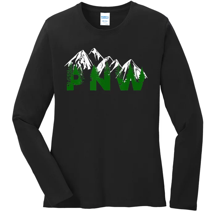 Pacific Northwest PNW Pine Trees Mountains Gift Ladies Long Sleeve Shirt