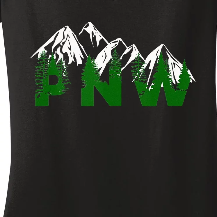 Pacific Northwest PNW Pine Trees Mountains Gift Women's V-Neck T-Shirt