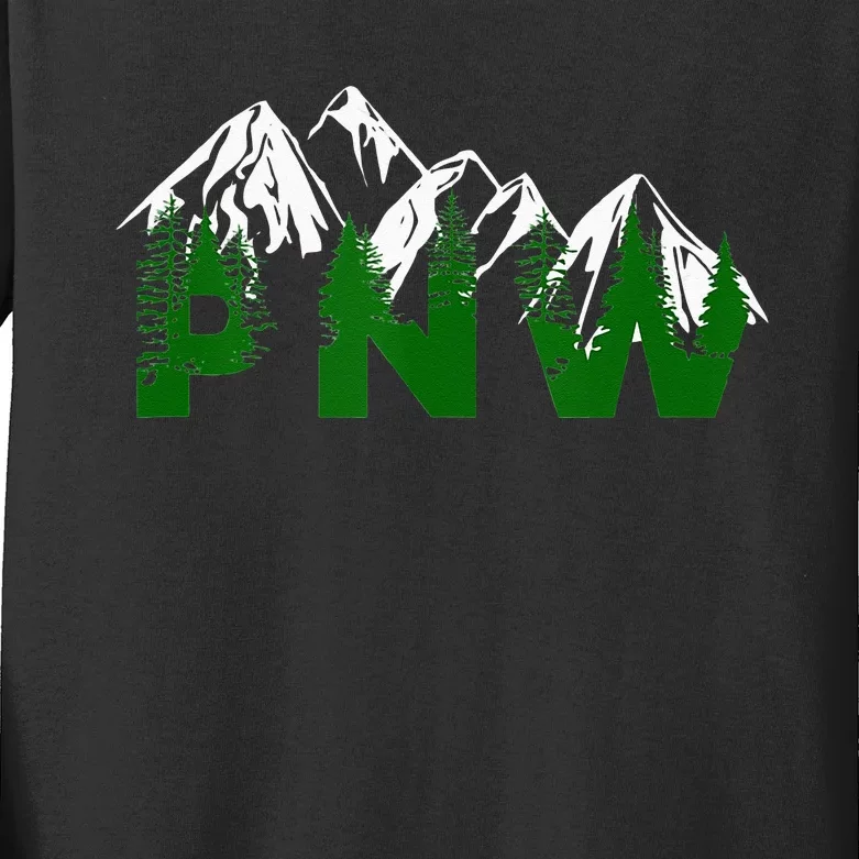 Pacific Northwest PNW Pine Trees Mountains Gift Kids Long Sleeve Shirt