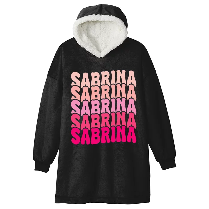 Personalized Name Sabrina I Love Sabrina Groovy 80S Hooded Wearable Blanket