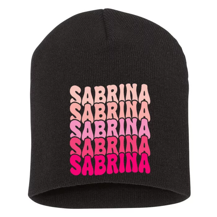 Personalized Name Sabrina I Love Sabrina Groovy 80S Short Acrylic Beanie