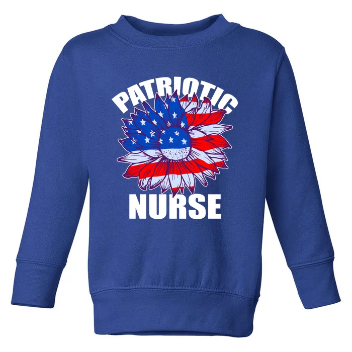 Patriotic Nurse Sunflower Retro Job America Flag Funny Gift Toddler Sweatshirt